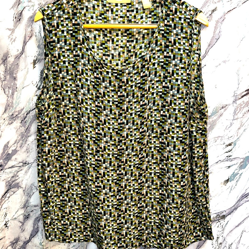 Kate Hill 100% Silk Geo Metric Pattern Sleeveless Vintage Blouse plus size XXL